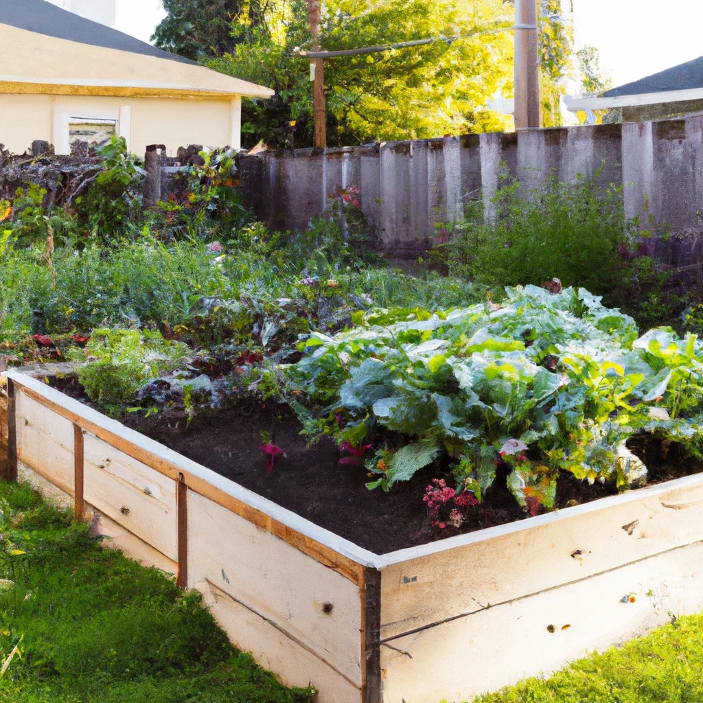 Raised bed garden with vegetables
